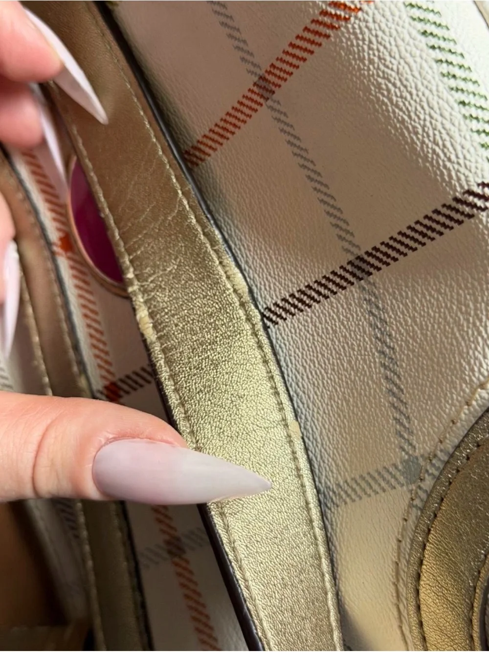 Coach Pink Plaid Shoulder Bag with Gold Metallic Trim